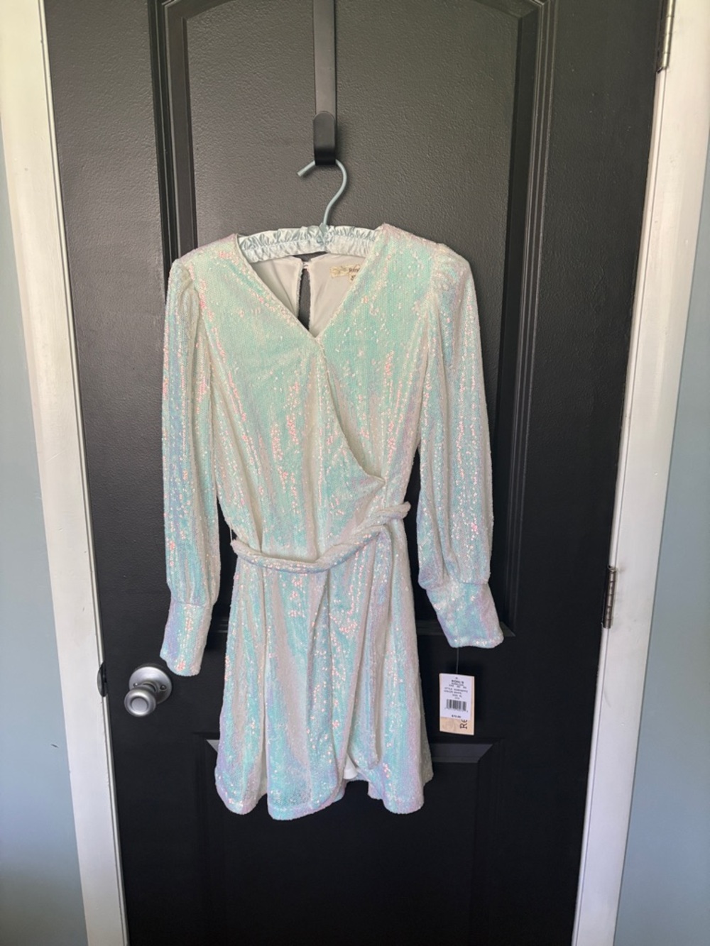 Rewind girls XL white iridescent sequin long sleeve dress